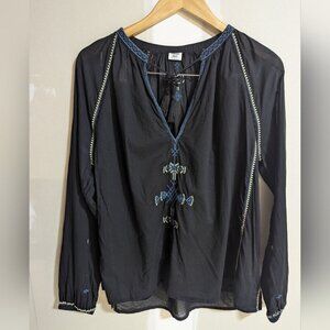 Aritzia Sunday Best Annalise blouse Black Womens Sz M Boho Hippe Sheer Embroider